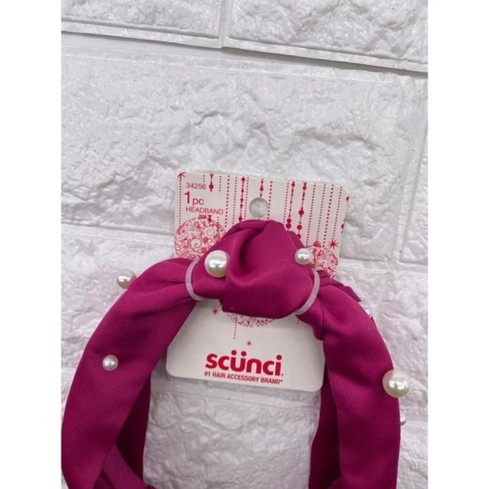 Scunci‎ Headband Magenta Color With White Pearls Headband 1 Inch Wide New